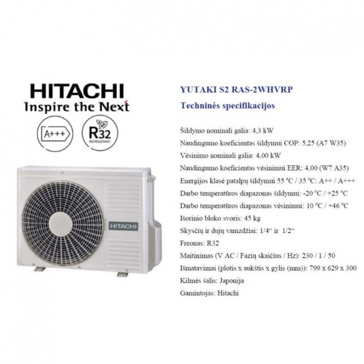 HITACHI YUTAKI S 4,3kW be talpos vienfazis šilumos siurblys